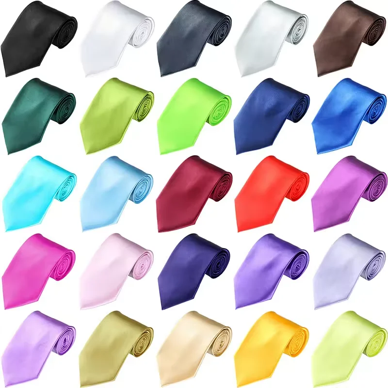 Mens Plain Ties Silk Neck Tie Bowtie Solid color Groom Ties 10cm Wide Neckties