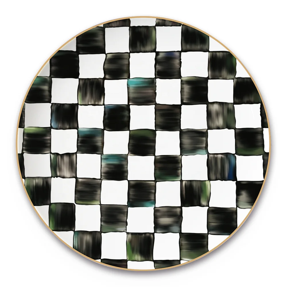 China tableware Ceramic dinnerware set white and black gold rim banquet plates