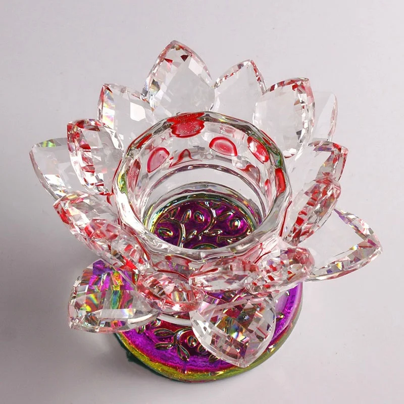 Wholesale Buddhist Religion Votive Crystal Glass Lotus Flower Candle Holder Home Goods Tea Light Ghee Candle Wax Holder