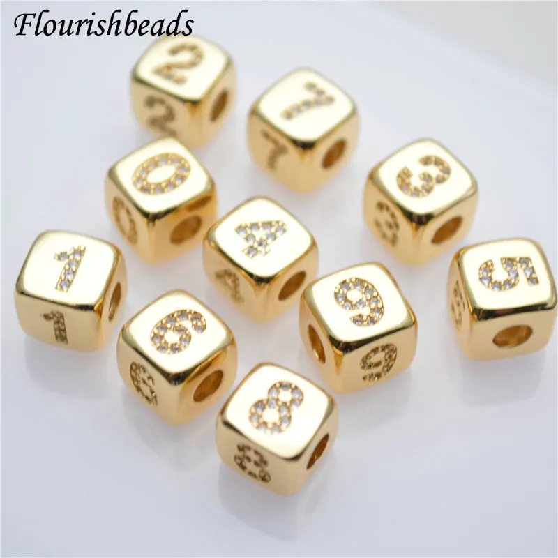 18k Gold Plated Square Beads Pendant Cube for DIY Bracelet Loose Beads Accessories Spacer Beads