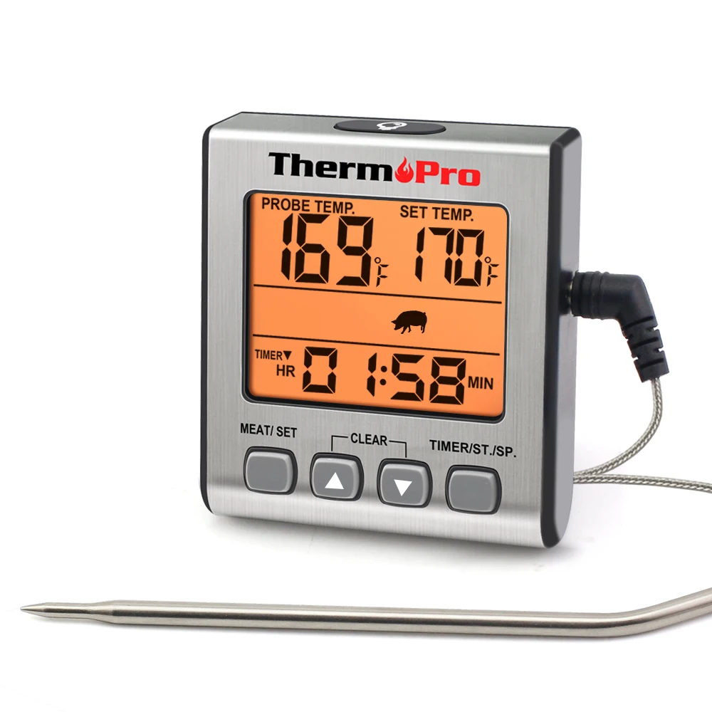 ThermoPro TP16S Meat Cooking Digital Thermometer with Thermocouple Smart Cooking Timer Mode and Backlight