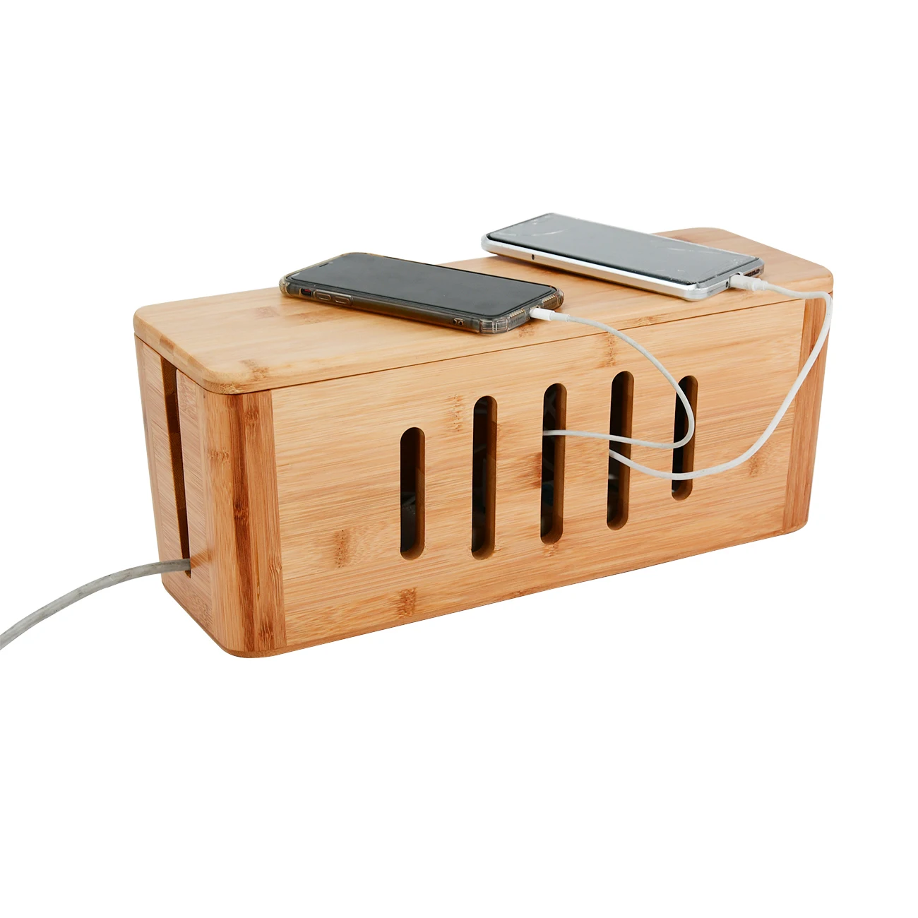 Bamboo Wood Cable Management Box Power Strips Organizer