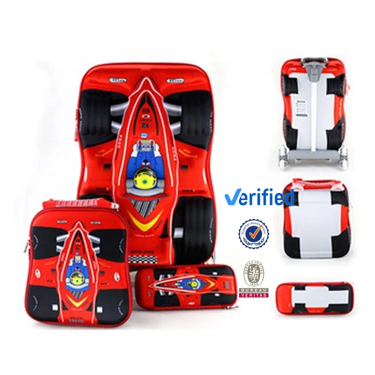 Wholesale good quality 16 inch EVA 3D cartoon car shape kids travelling wheeled bags luggage set trolley suitcase