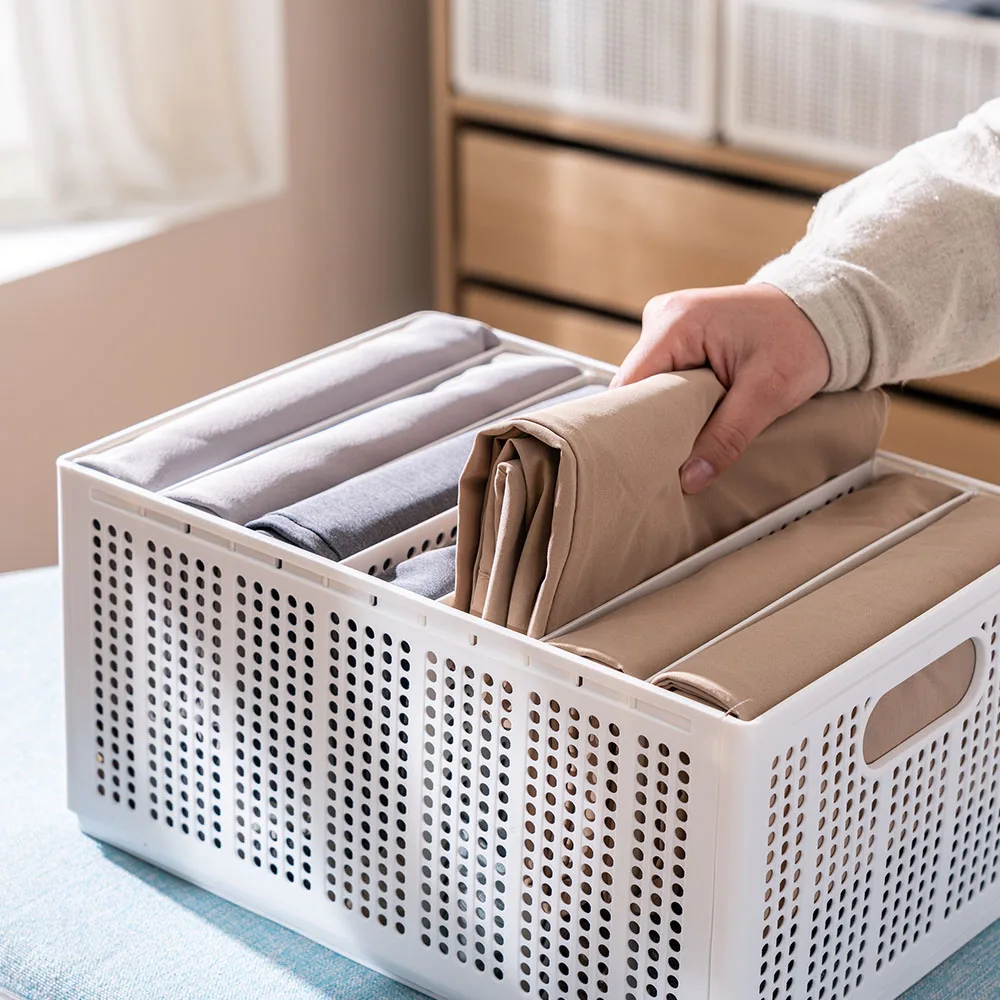 Wardrobe Clothes Organizer with devided Board- Foldable Closet Storage baskets Large 6 Grids Divider Drawer Organizers