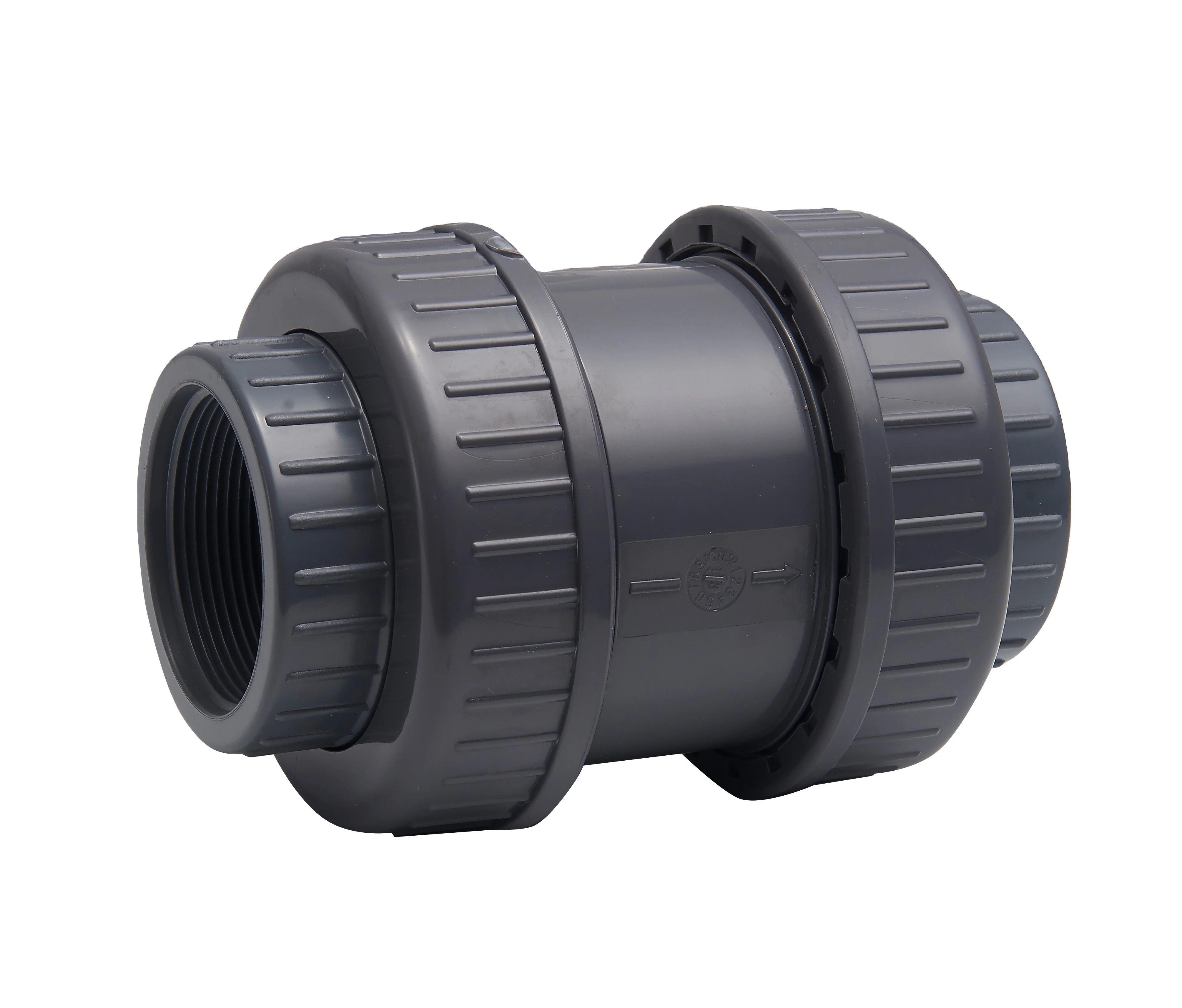 PVC Double Union Check Valve for Water Control High Performance Grey Plastic Manual Power Check Valve