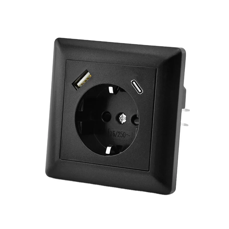 LEISHEN SP-9633F2 flush mounted USB Wall socket and Schuko Socket with Dual USB A+C fast charger 3.4A
