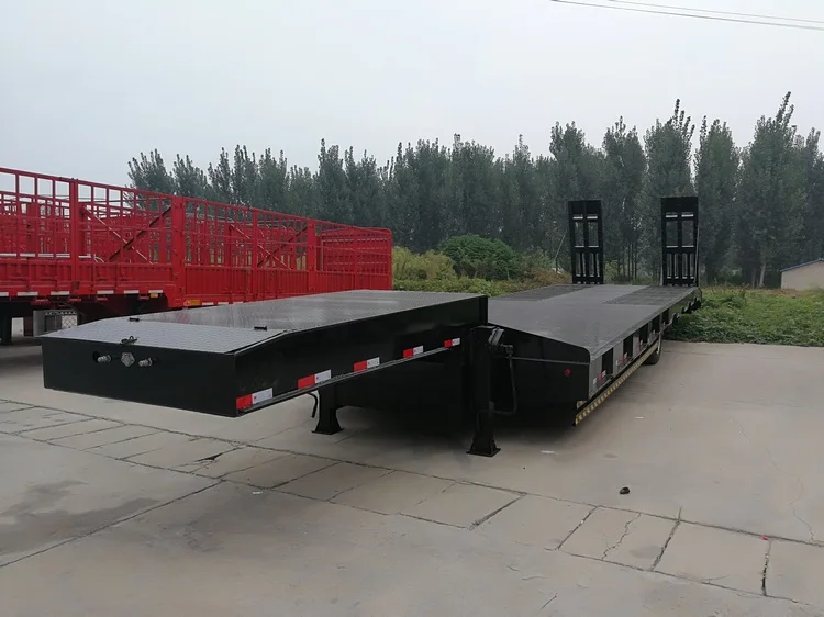
China HEAVY Low Bed Cargo Semi Trailer for Dozer Loader Excavator Truck 