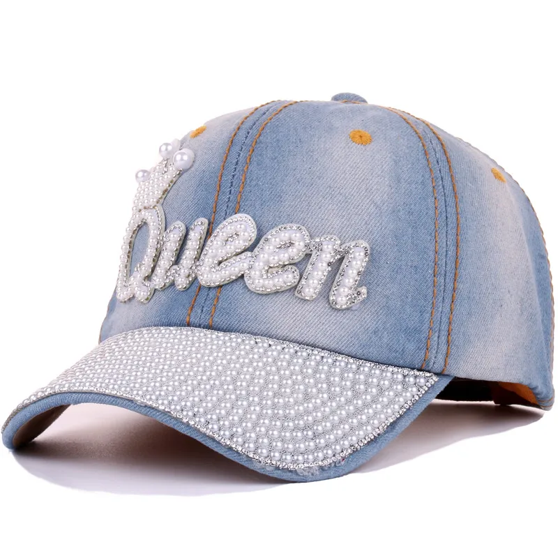 Wholesale Custom Logo Hat High Quality Bling Flash Pearl Casual Baseball Hat Hip Hop Cowboy Sport Baseball Cap for Women Men