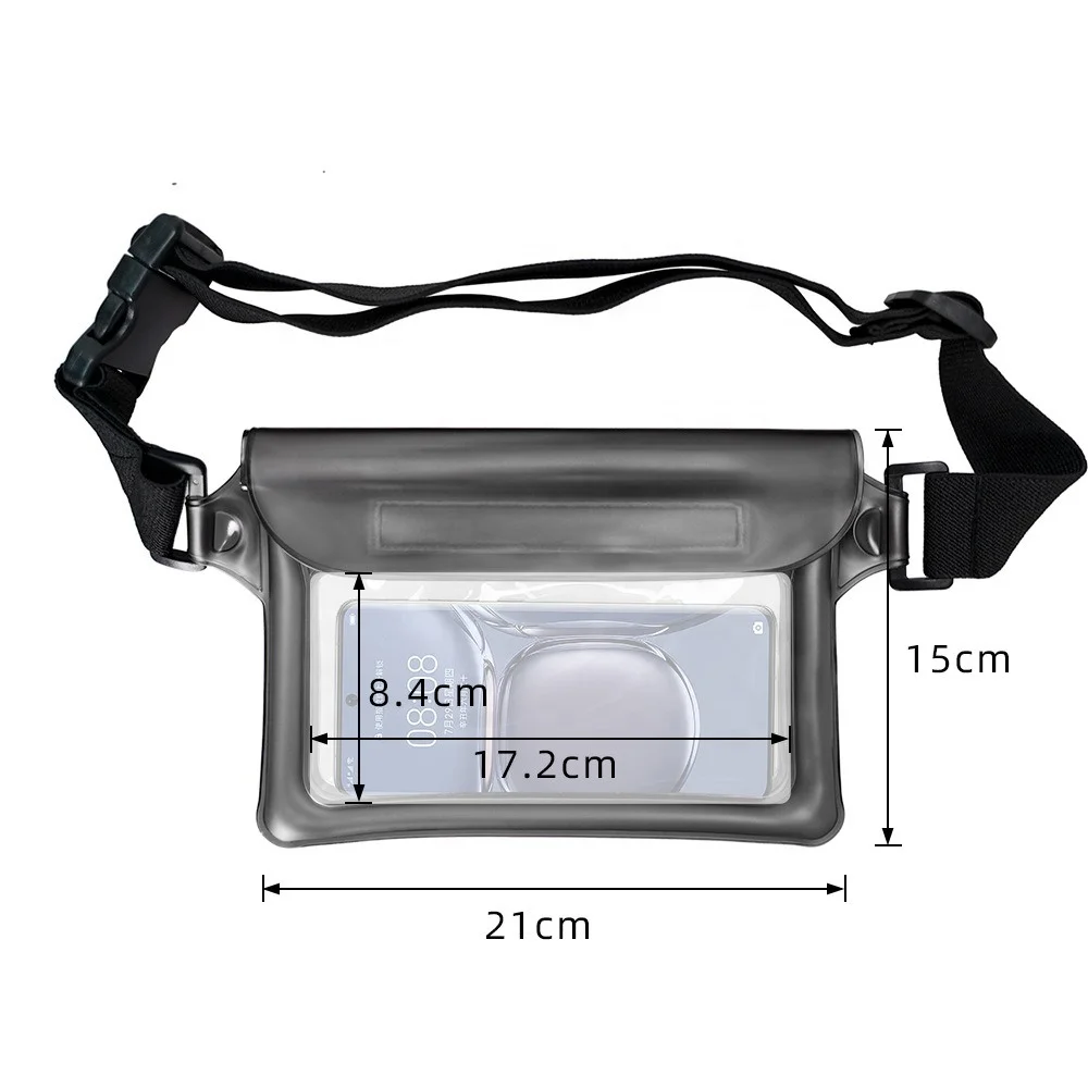 large capacity mobile phone tpu button and zip ipx8 swimming waterproof waist bag