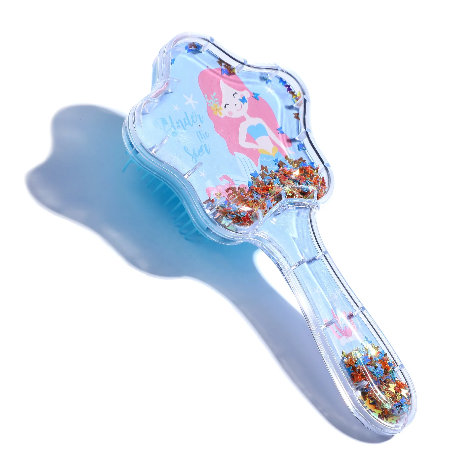 New Mold Star Shape Mermaid Portable Hairbrush Shiny Glitter Easy-take Hair Brush Transparent Smooth Hair Detangling Hairbrush