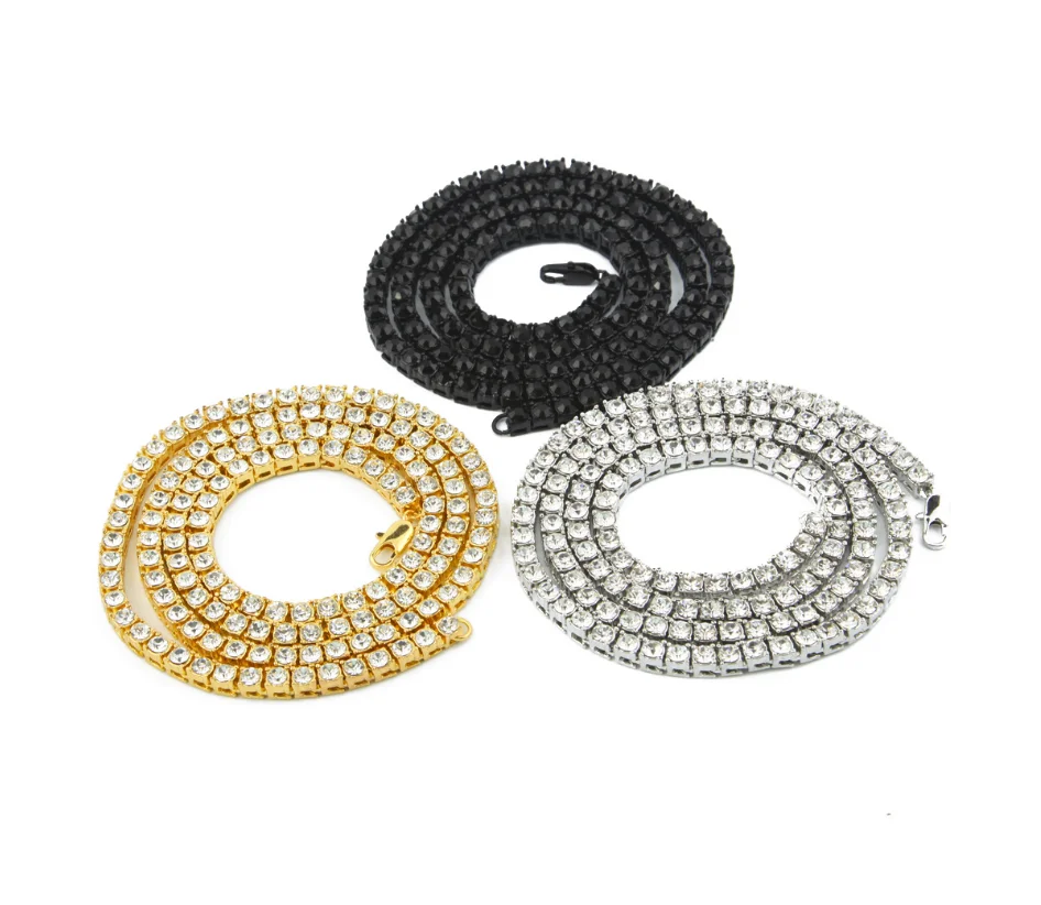 5mm One Row Bezel Setting Lab Diamond Tennis Chain Gold and Rose Gold Plated Iced out Style Cheap Hip Hop Necklace Jewelry