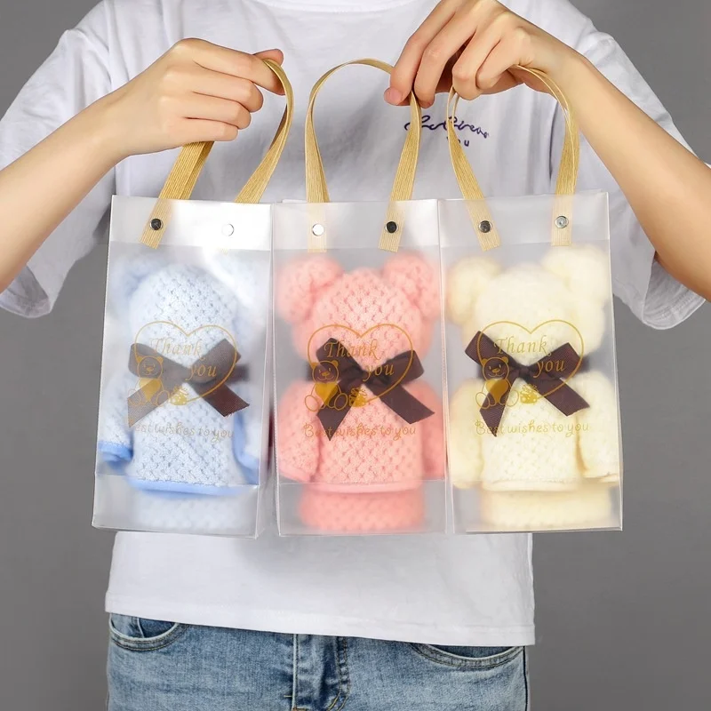 30*30 cm creative bear towel with logo custom gift bag wedding souvenirs for guests birthday gift for children