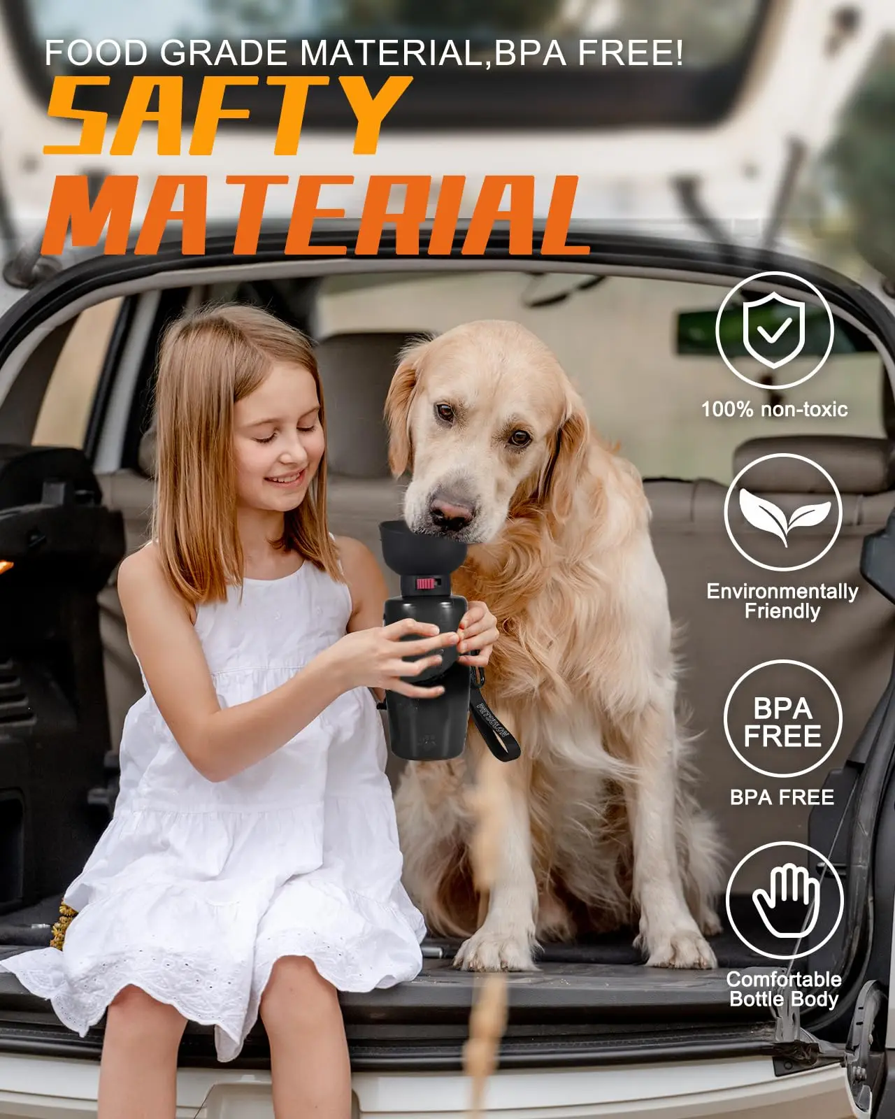 Dog Water Bottle 28 oz Leak Proof Portable Pet Water Bottles for Dogs Multifunction Design with Bowl Cap Food Grade Silicone