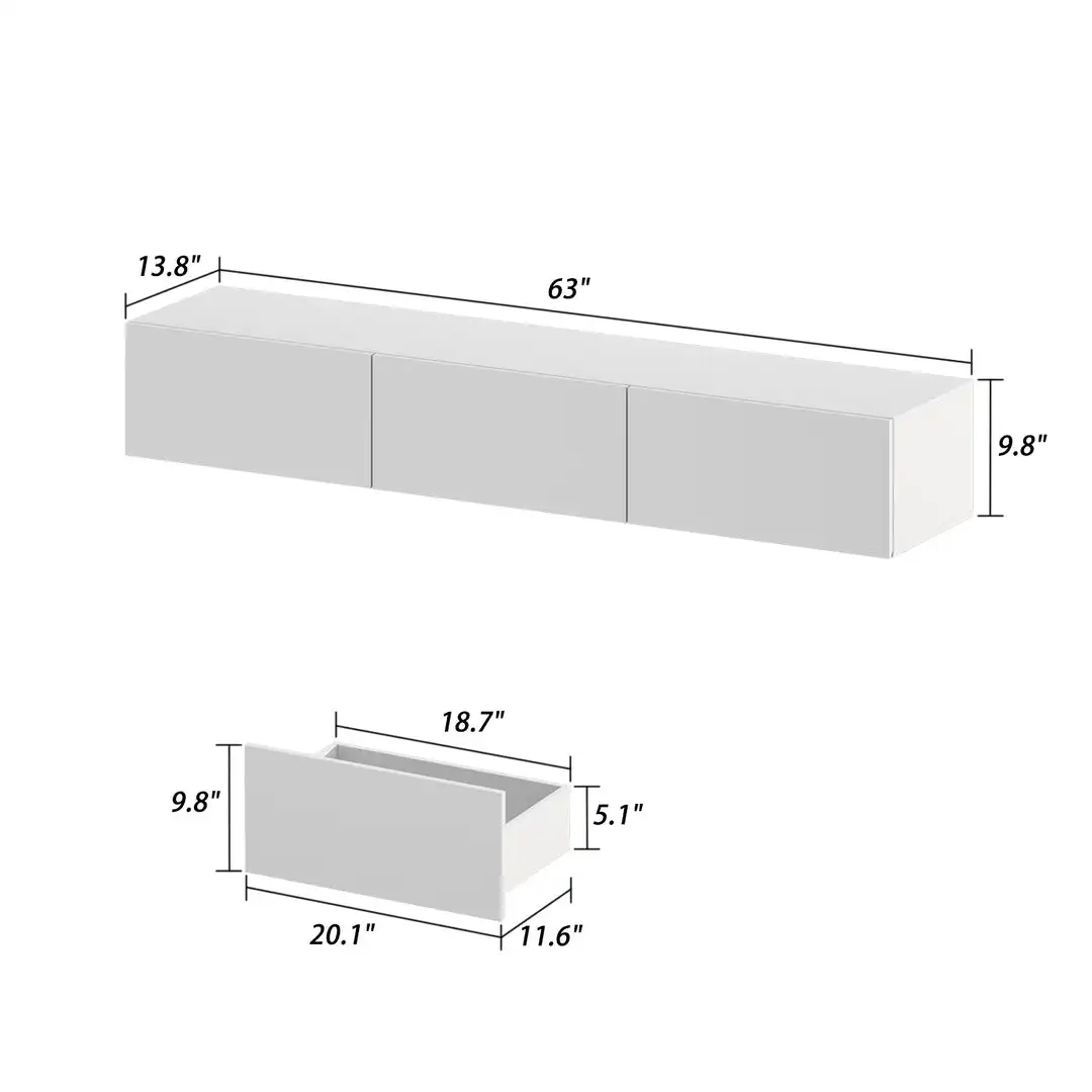 Floating Meuble Tv Wall Mounted Media Console Entertainment Center with LED Light Modern TV Stand Storage Table for Living Room
