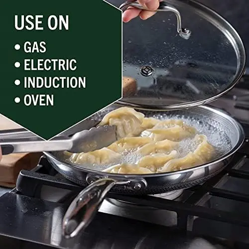 HexClad Hybrid Nonstick 6-Piece Fry Pan Set with Tempered Glass Lids Stay-Cool Handles Dishwasher and Oven Safe Induction Ready