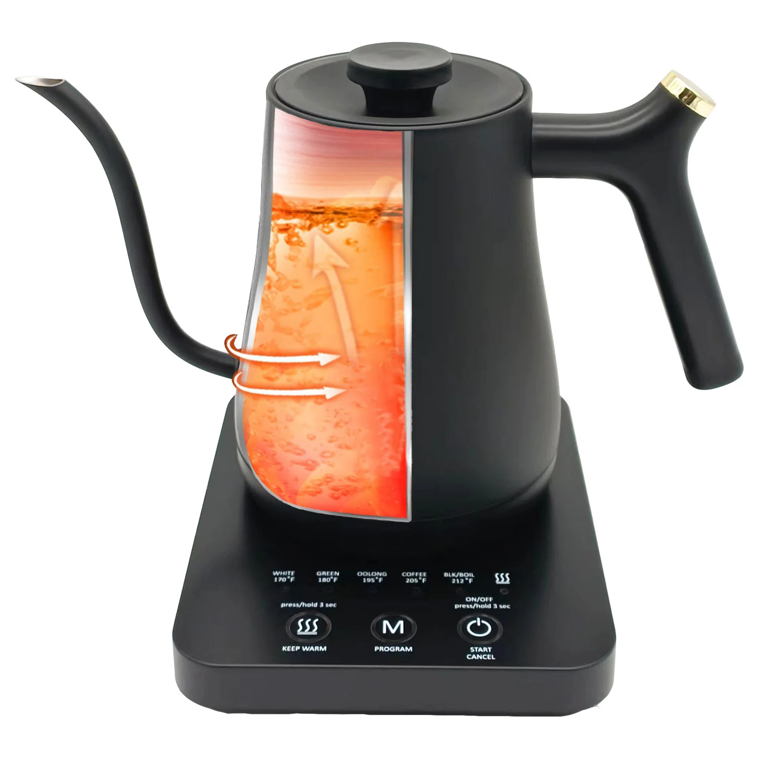 Electric Coffee Kettle, Kitchen Black Stainless Steel Kettle with Adjustable Temperature