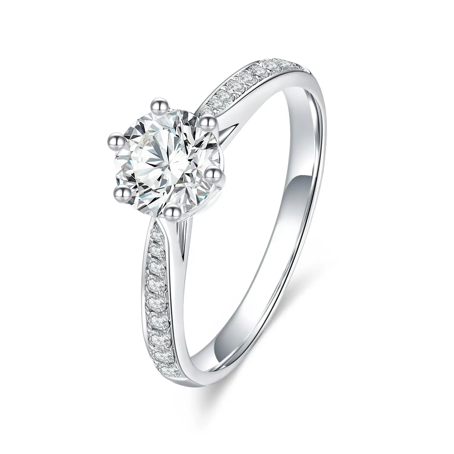 Classic 6 Claw Style Pave Shank Lab Grown Diamond 0.6ct 0.7ct 0.8ct Solitaire Ring 10K 18K Pure Gold Bridal Engagement Ring