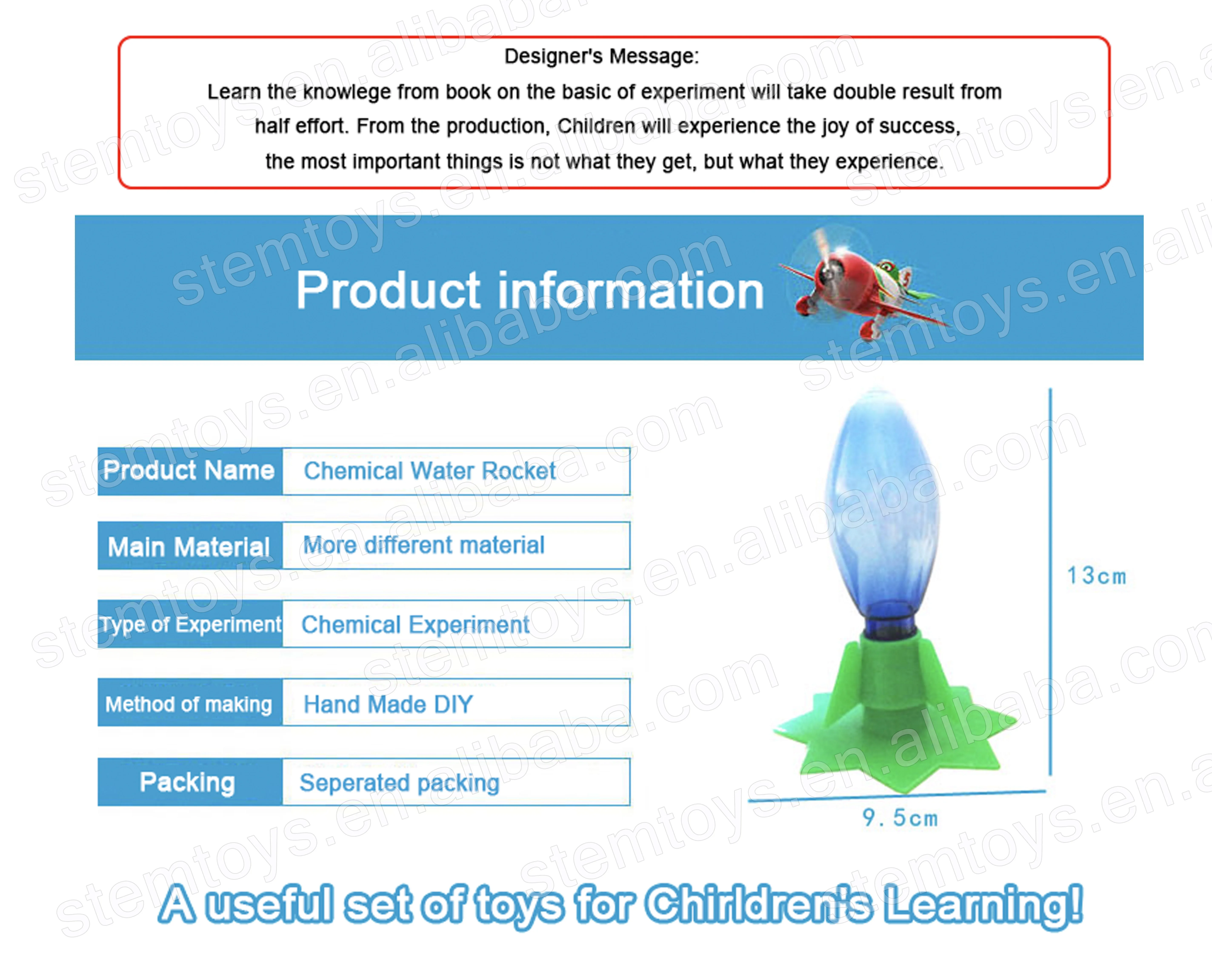 DIY Hand Made Chemical Water Rocket School Educational Toys superdry grow future thinking Stem Toys for kids/students
