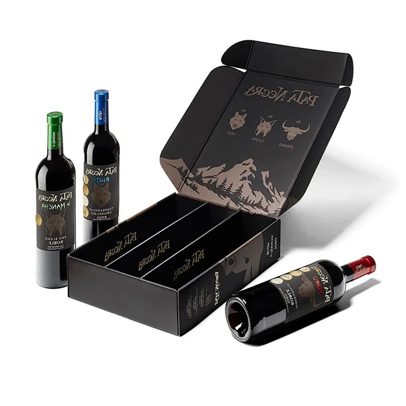 Custom Logo Eco Friendly Corrugated Cardboard 3 Bottles Wine Shipping Box Red Wine Packaging Boxes