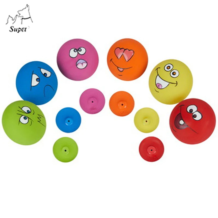 Wholesale Low MOQ Colorful New Patterns Natural Rubber Smile Face Dog Squeaky Toys,Dog Soft Toy Squeaker Ball