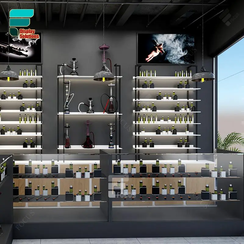 Factory Manufacturing Shisha Wood Shelves Glass Gold Display Cabinet Lock Counter Cigarette Smoke Shop Retail Rack