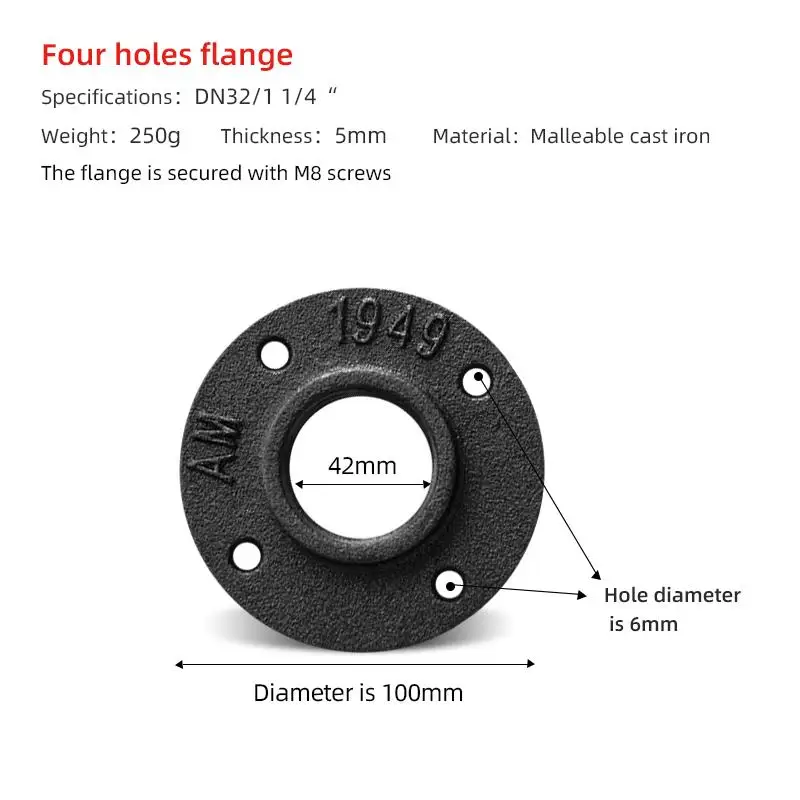 11/4inch cast iron pipe fittings floor flange with BS thread for 4 Tier Rustic Metal Floating Shelves