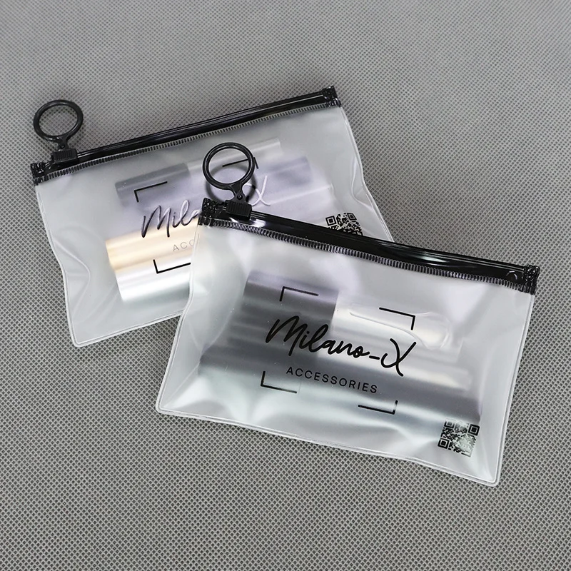 Custom Printed  Waterproof Clear OEM Custom Matte/Frosted Small Size Zipper Bags, PVC Zip Lock Bags With Logo