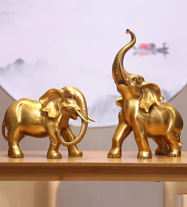 Hand Carved Small Gold Elephant Bronze Statue for Home