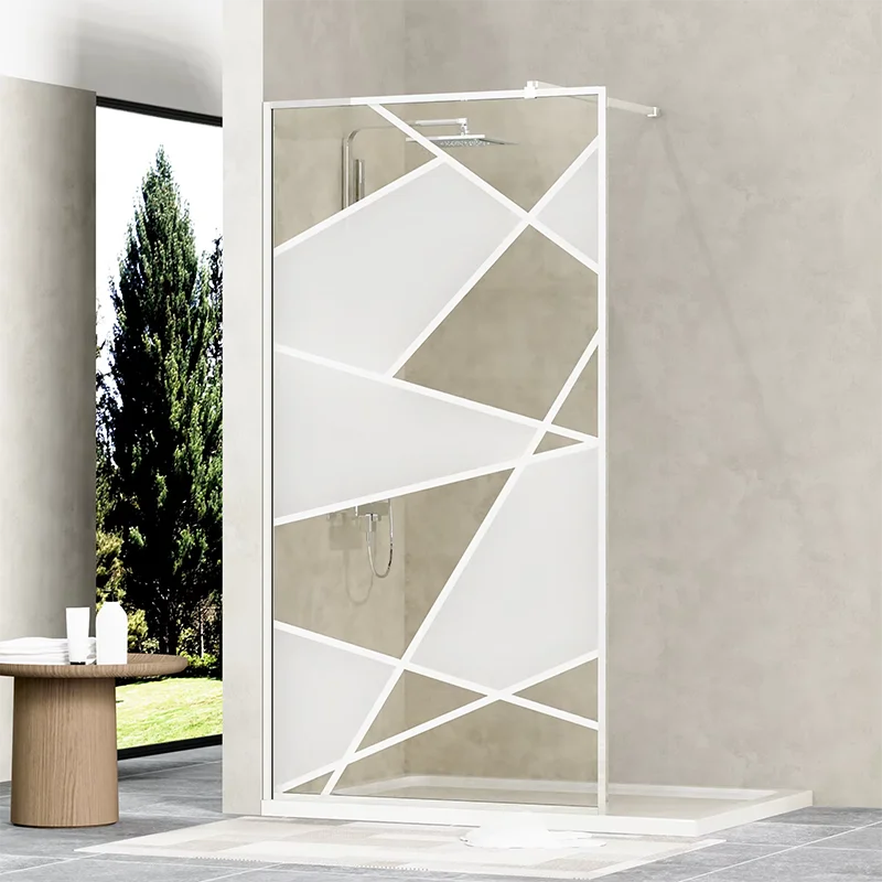 Modern Design 6mm 8mm Frosted Tempered Glass Panel Shower Screen Walk-in with Framed Matte Black Aluminum Profile for Hotels