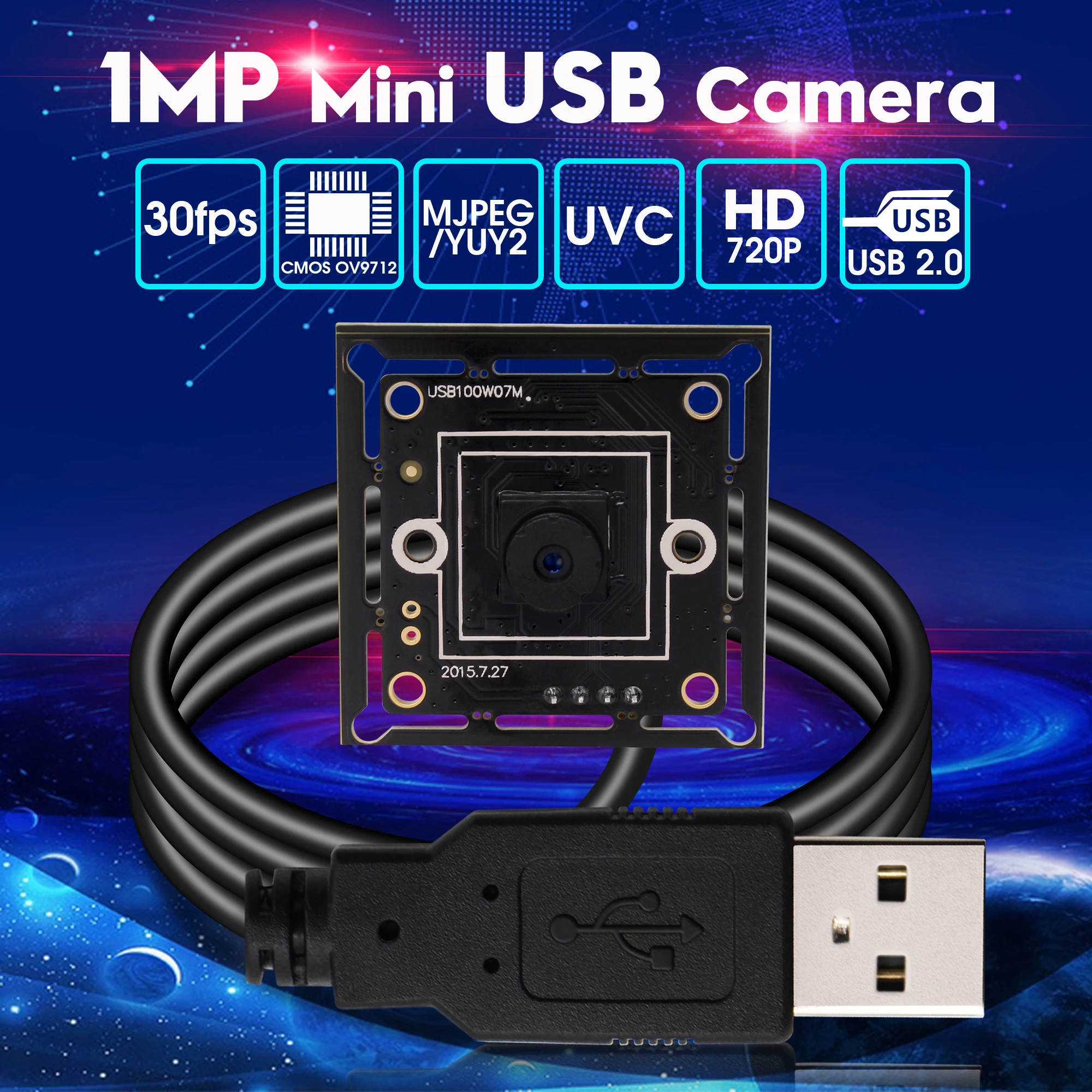 ELP OV9712 1Megapixel 1280*720 30fps USB2.0 Mini Digital Camera Module USB with 45 degree M7 lens