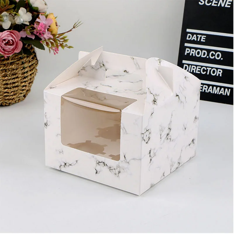 Wholesale Price Egg Tart Cookie Box 4 Treat Holder Cupcake Box with Handle Cake Packaging Box