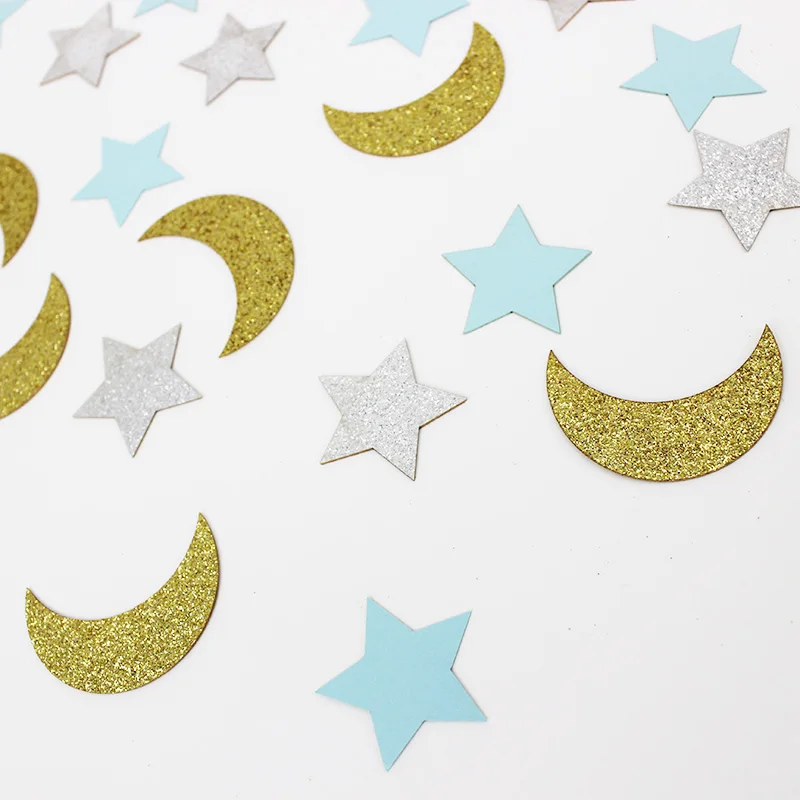 100CT Glitter Shiny Moon and Star Confetti Twinkle Little Star Confetti for Gender Reveal Decoration