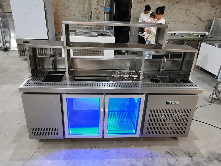 Customized Shelf Stainless Steel Refrigerating 1.5M Bubble Tea Counter Bubble Tea Equipment