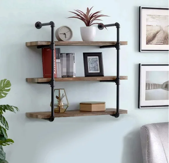 Industrial Wall Mount Black Shelf Retro Iron Pipe Floating Shelves Rack DIY Shelving Bracket
