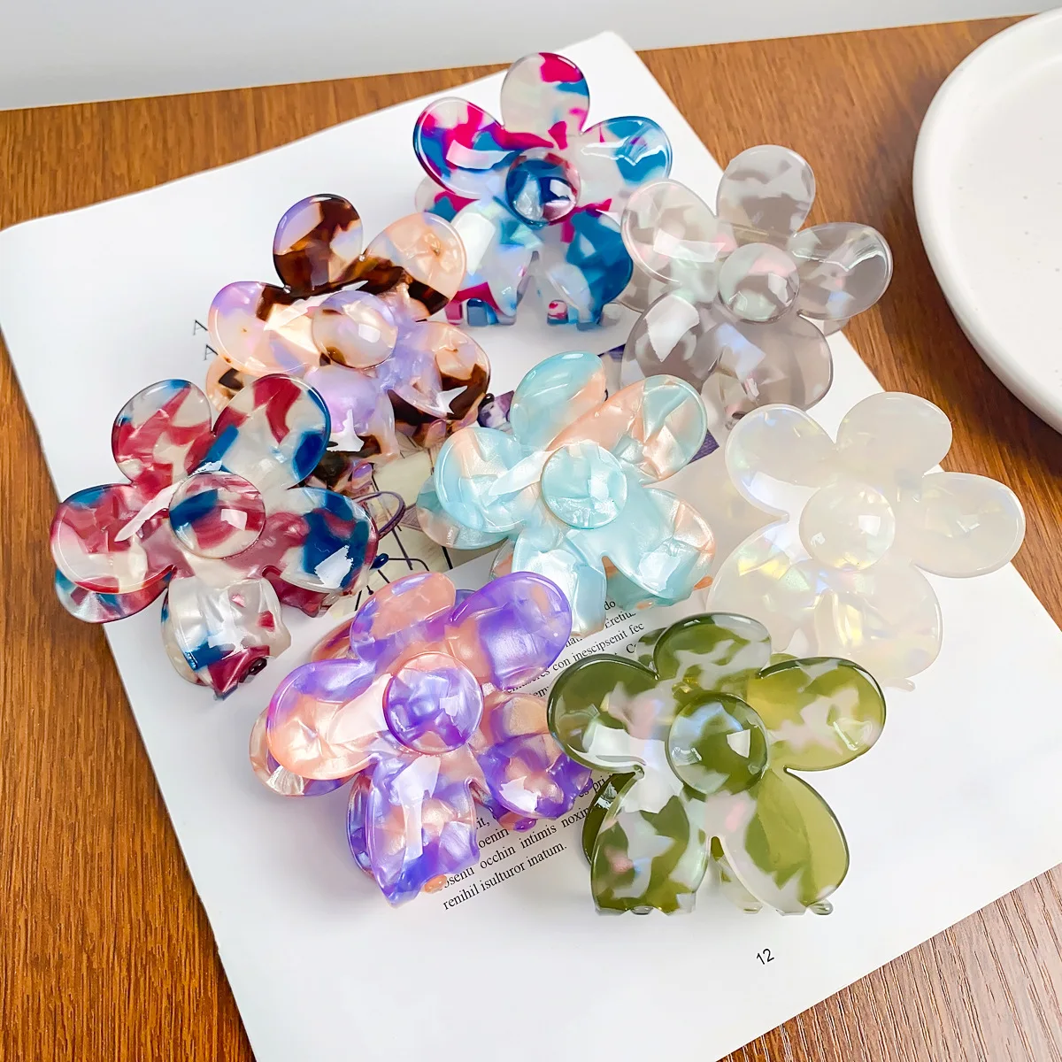 SongMay Retro flower clip Korean version of  Acrylic hair clip back of the head disk hair large shark clip hair accessories