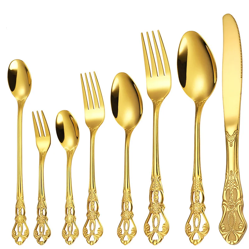 Hot Selling Royal Cutlery Set Stainless Steel Golden Flatware Set Gold Cutlery Set for Wedding