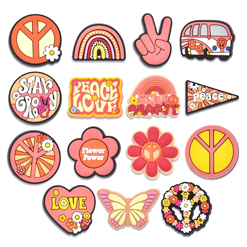 Оптовая продажа оптом красивый красочный цветок розовый любовь и мир croc подвески для обуви