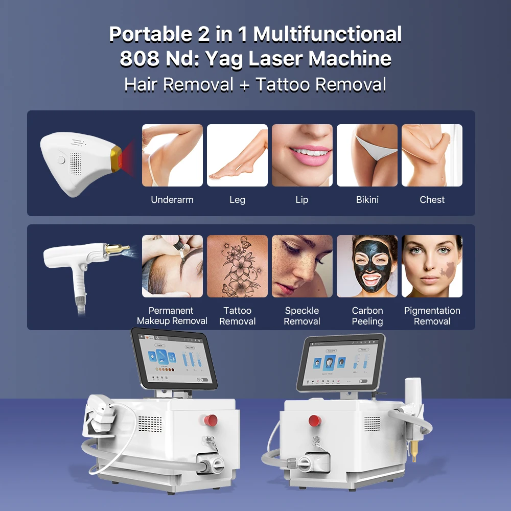Portable 808nm diode laser nd yag laser hair removal machine 2 in 1