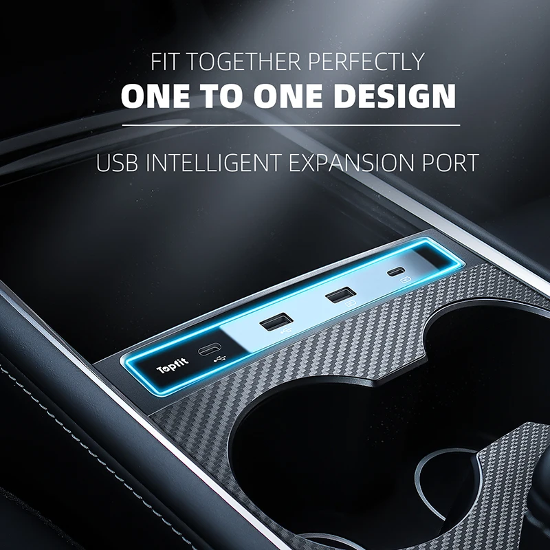 4 In 1 USB 3.0 C Hub 27W Fast Charging with Night Light Docking Station for Tesla Model 3 Y