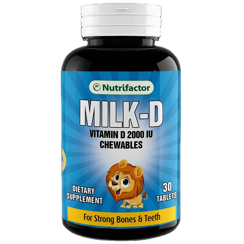 
Milk D Chewables Tablets Vitamin D Promotes Bones and Muscles Health Cholecalciferol 2000 IU Nutrifactor Kids Health Supplements 