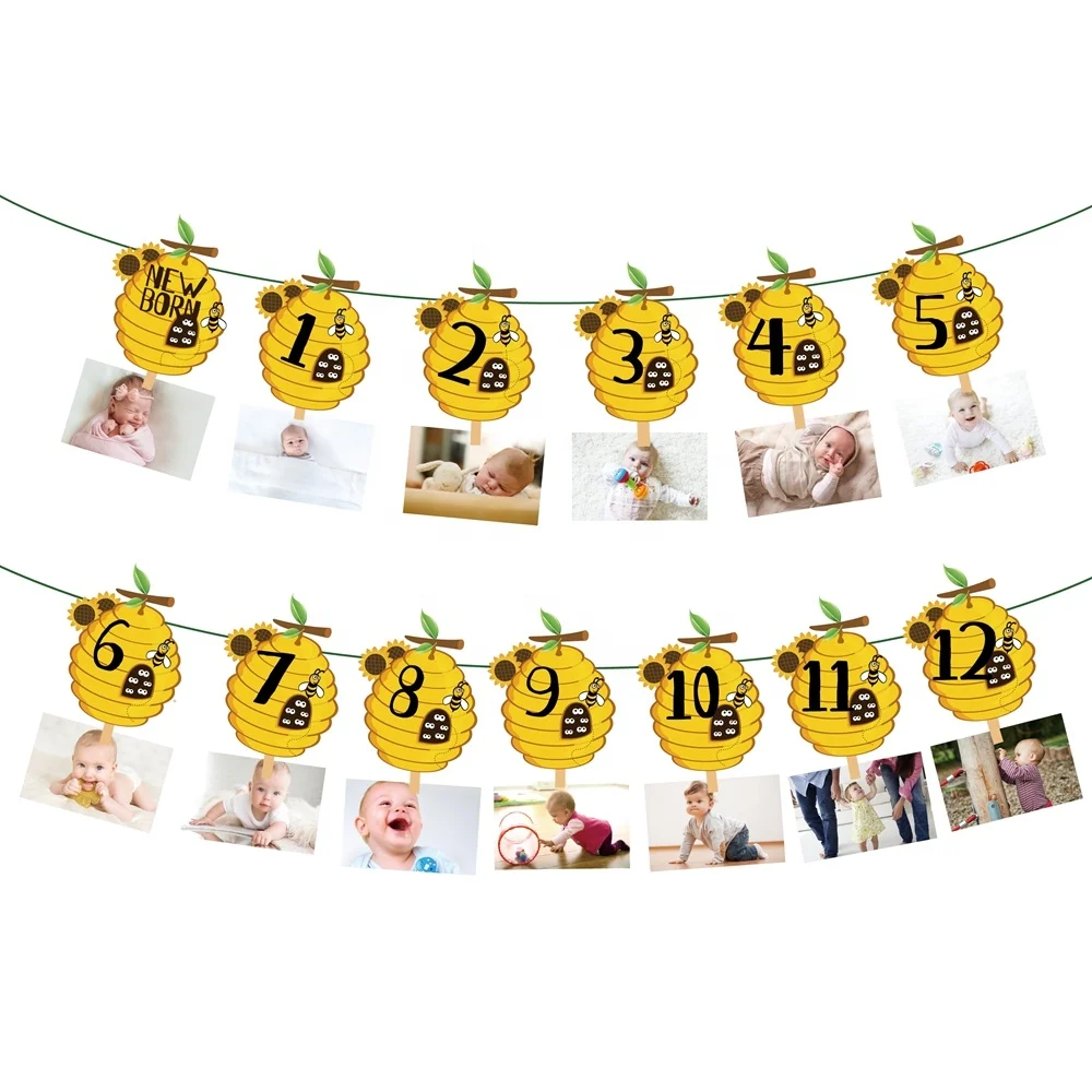 YISHU Newborn to 12 Month Display woodland creatures party photo banner 1st birthday wild one