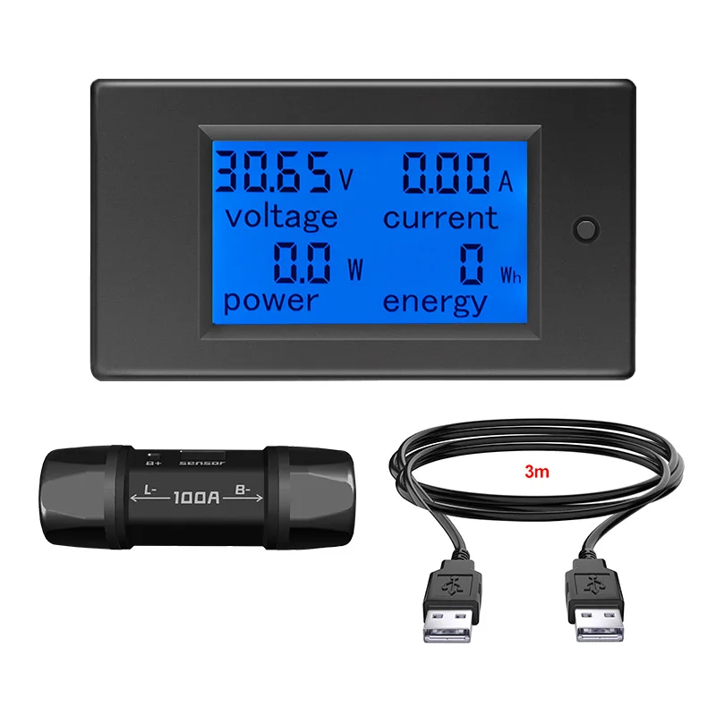 DC 6.5-100V 100A 3m USB LCD Display Multimeter Digital Voltage and Current Power Energy Meter Ammeter Voltmeter 12V Wattmeter