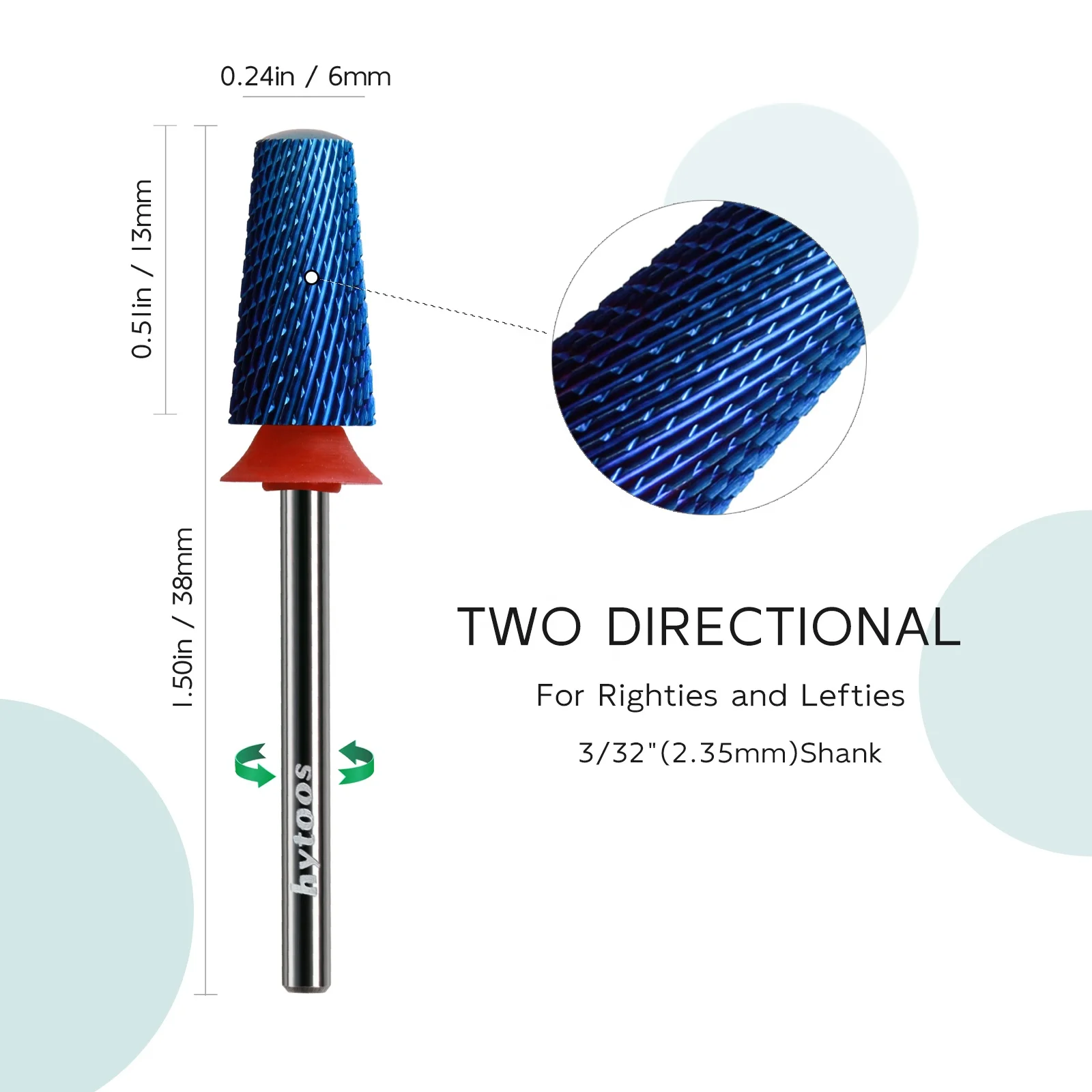 HYTOOS Blue Nano Safety Tapered Nail Drill Bits 3/32 Rounded Carbide Drill Bits for Nails Electric Drills File Removal Acrylic