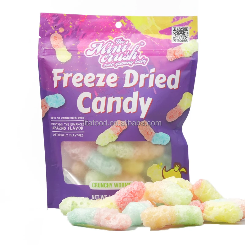 New Arrival Freeze Dried 50g sour worm shape Candy