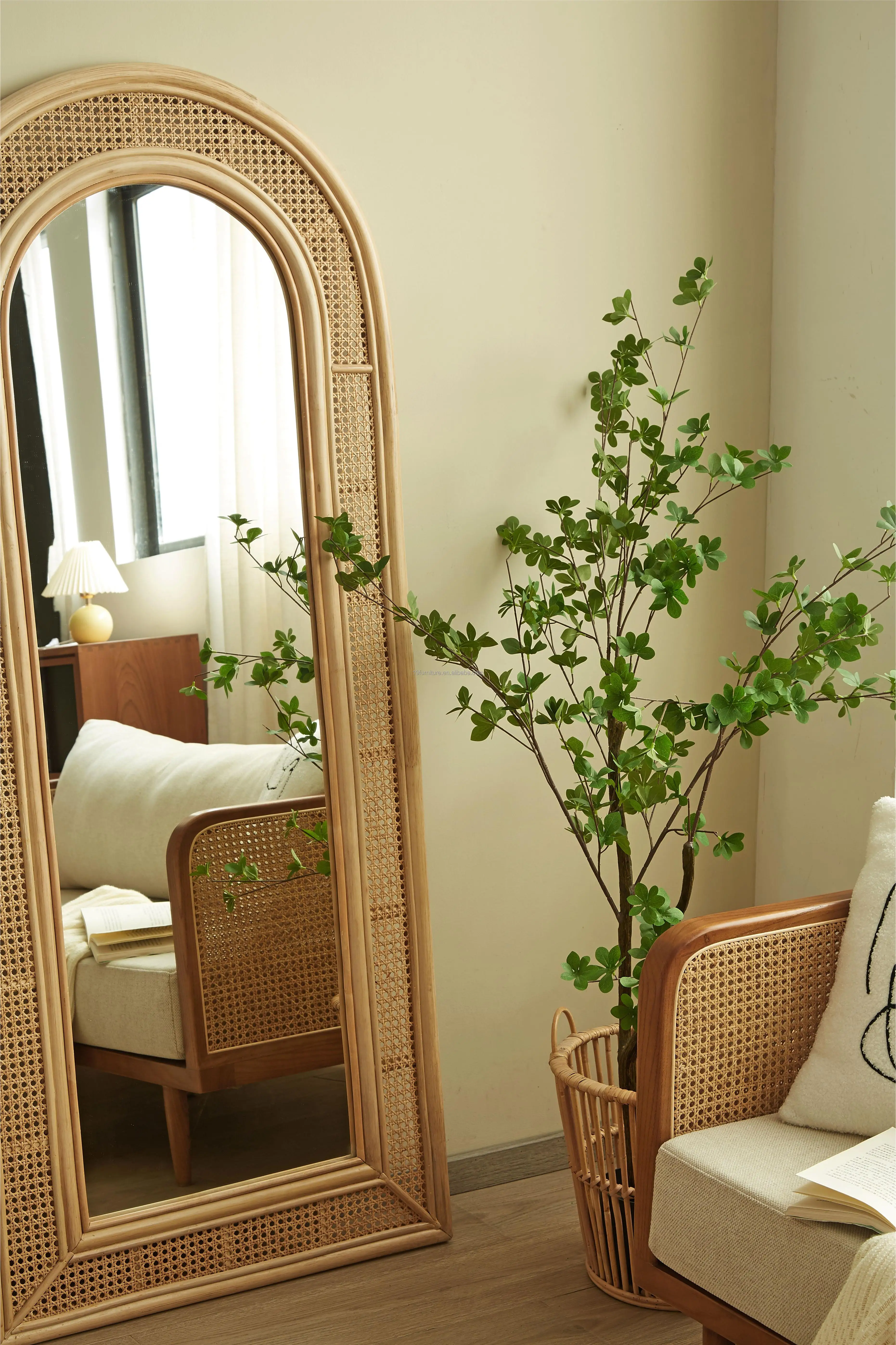 Rattan Dressing Whole Body Floor Shaped Mirror Homestay Home Living Room Bedroom Decoration Mirror