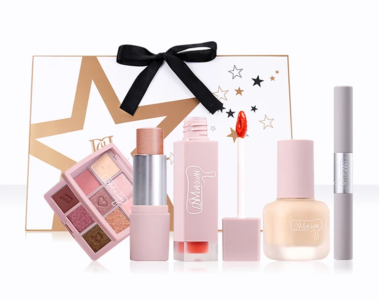 Colourful glitter shimmer eyeshadow & lip gloss lipstick sunsia foundation women makeup gift set