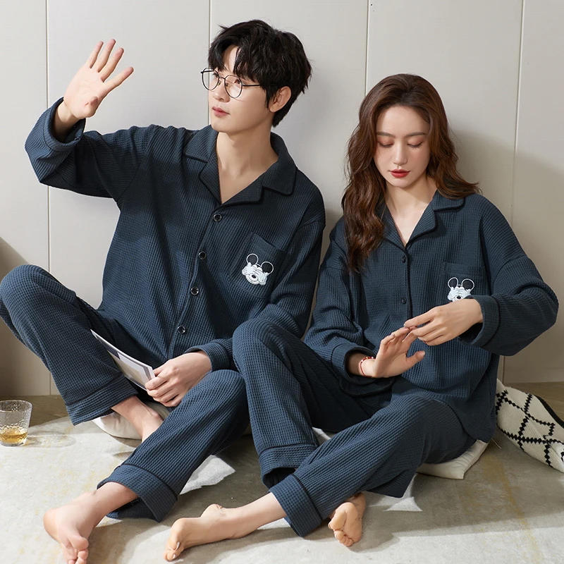 High Quality cotton sleepwear lovers suit 2 pcs Long sleeve home wear leisure pajamas for couple set