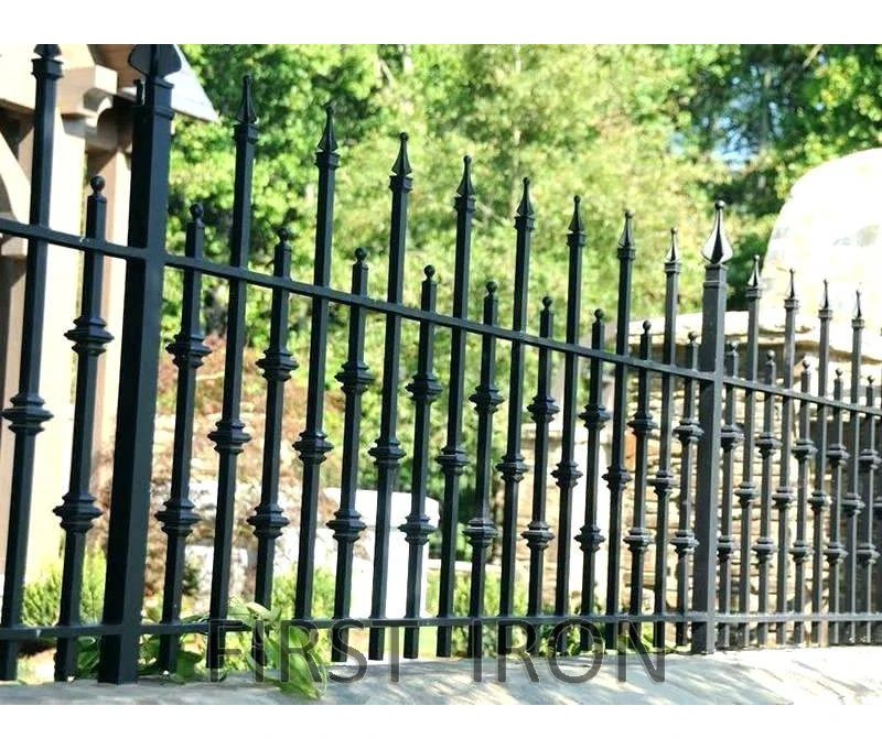 Decorative black powder coated wrought iron garden fence steel picket fence