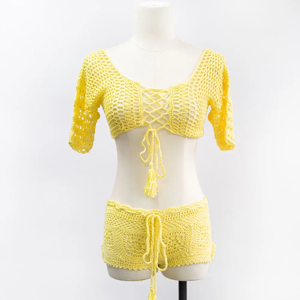 Custom Handmade Knitwear Crochet Bikinis 2 Piece Set Sexy Swimwear String Bikinis Beachwear Women Swimsuit String Bikini