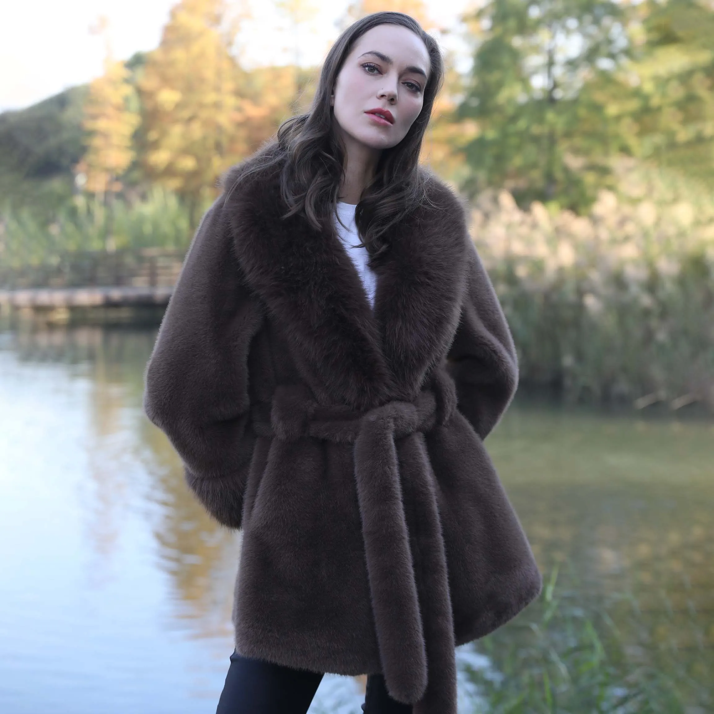DropShipping Service European Style Full Length Dress Style Fake Mink Fur Coat